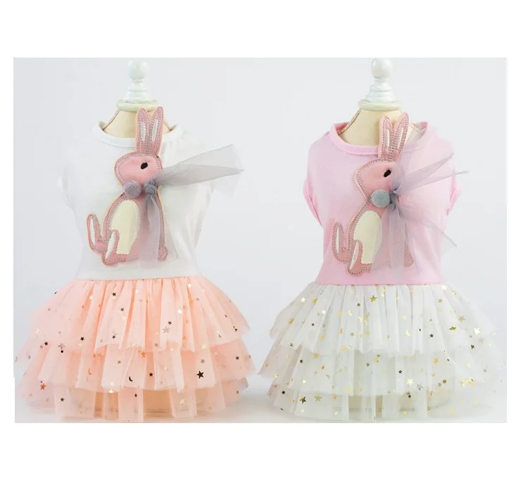

Top Quality Pet Summer Lace Dress With Cute Bunny Summer Luxury Wholesale Cat Pet Dog Clothes Apparel Luxury Pet Dress, Pink, white