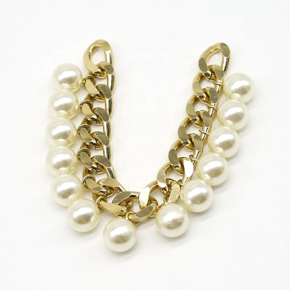 

Manufacturers direct DIYbead decorative accessories gold plated aluminum chain shoe material slippers uppers pendant pearl tasse