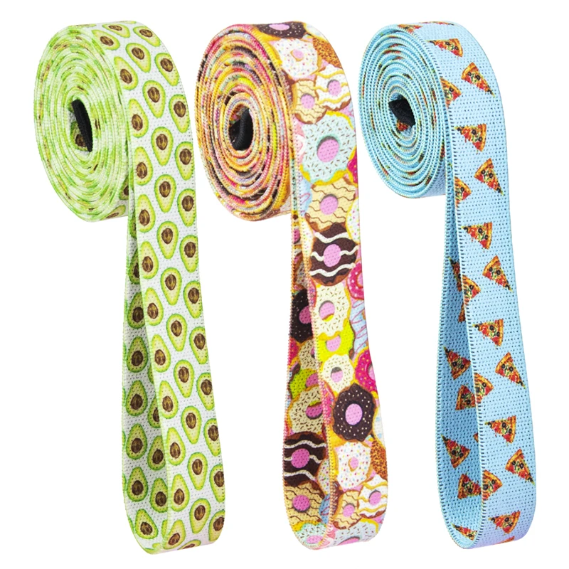 

Custom fabric Pizza avocado print Long pull up bands Gym Cotton Fabric Long Resistance Fitness Exercise Bands, Customized color