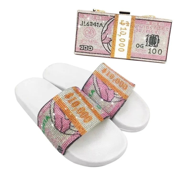 

Rhinestone Money Bags With Slipper Sets Women Purse 2021 Clutch Evening Bag Slippers With Bling Money Purses And Shoe Sets, Customized color