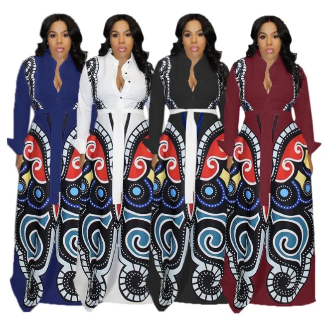 

Women Bohemian dress butterfly print long sleeve casual dresses clothes wholesale dress, Picture color