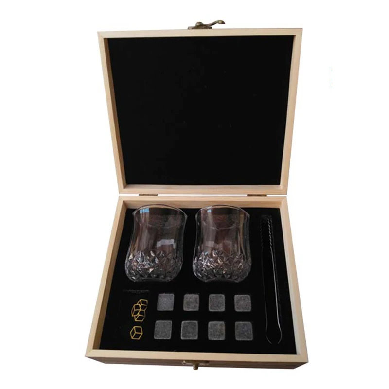 

Dropshipping 2 Glasses Wooden Box Reusable Ice Cubes for Whisky Wine Beer Cool Drinks Bar Accessories 8pcs Whiskey Stones