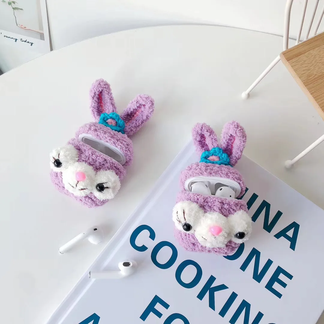 

Luxury 3D Lovely Cute Rabbit Cartoon Plush Designer Protective Case with Hook Case Silicon Cover For Airpod 1 2 Pro