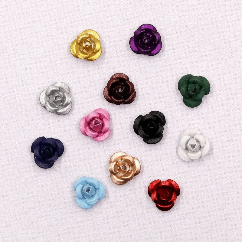 

1000pcs Hot new 8mm metal color small aluminum flower 3D rose nail DIY jewelry nail art accessories, Multicolor