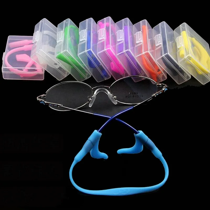 

Hot selling Sports Anti Slip Anti lost Silicone Eyeglasses Cord Retainer Sports Glasses Rope Strap Ear Hooks with Box, Multicolor, as picture show
