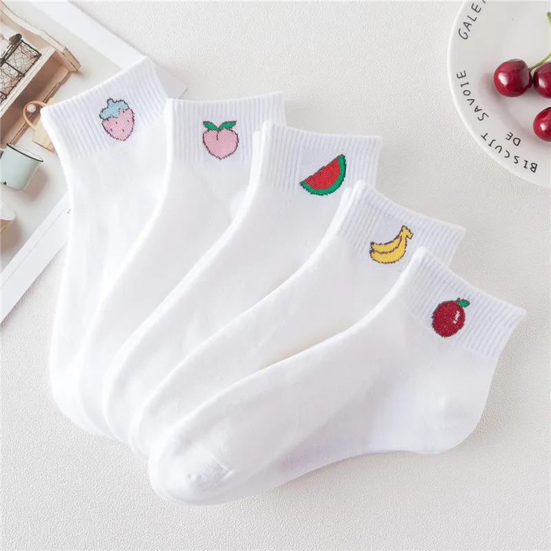 

Girls Thin Short Ankle Fruit and Vegetable Socks Black and White Socks Autumn, 15 colors as photo