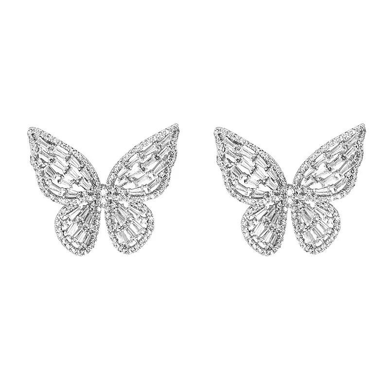 

2021 New Design S925 Silver Stud Earrings Fashion Rhinestone Butterfly Stud Earrings, As pictures