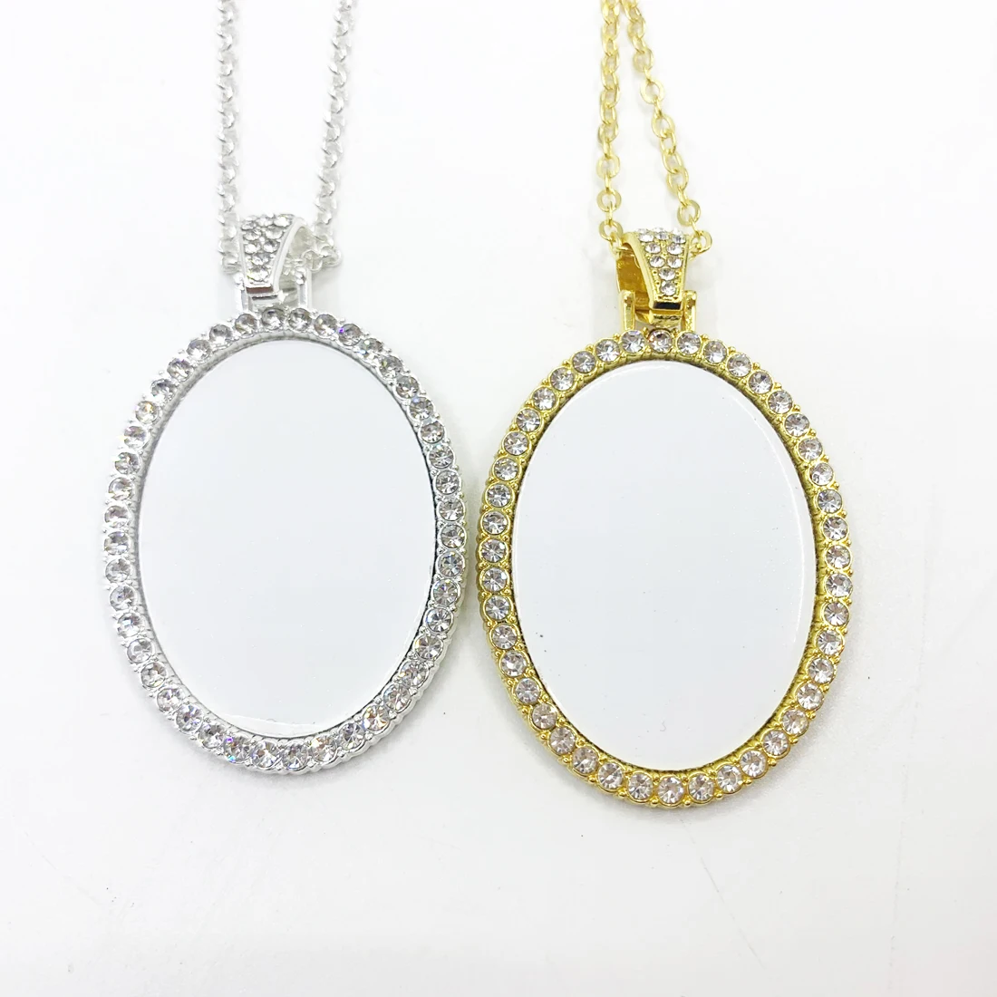 

Custom Sublimation Blank Diy Handmade Oval Diamond Link Chain For Couple Photo Pendant Necklace, Picture