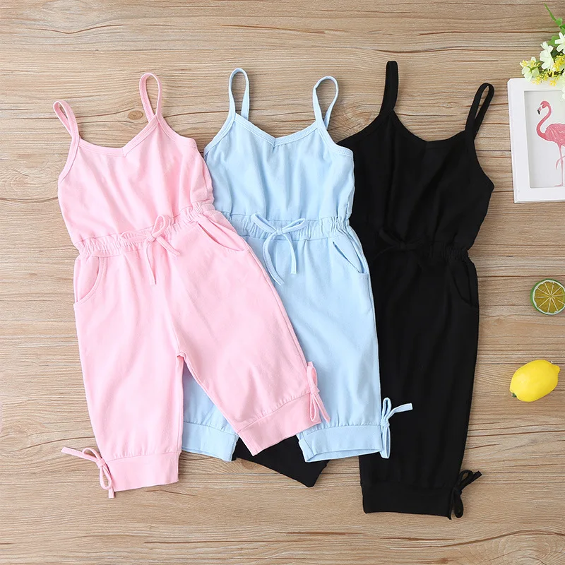 

Fashion Summer Toddler Baby Kids Girls Solid Sleeveless Ruffle Romper Jumpsuit Summer girls overalls Outfit Clothes, As picture
