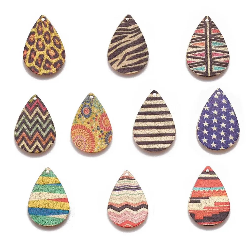 

PandaHall Drop Shape Mixed Color Printed Light Gold Iron Pendants