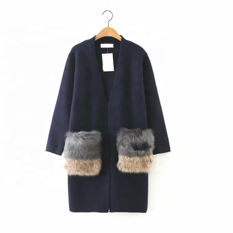 

MOLI Custom Knit Sweater Real Rabbit Fur Pocket Woolen Sweater Designs For Ladies