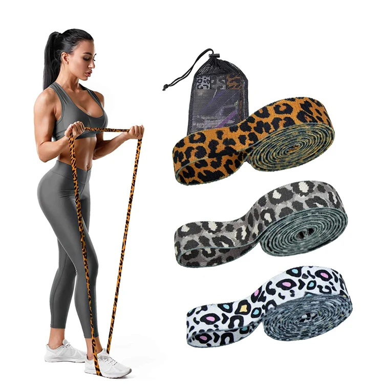 

New Cheetah Print Fabric Long Resistance Band Set, Bespoke Logo Non Slip Body Stretch Pull Up Fitness Bands For Men and Women, 6 colors for choose