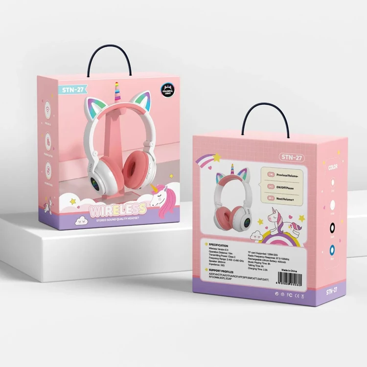 

Stn27 Cute Foldable Unicorn Headphones Wireless Toddler Kids Headphones Headband Kitty Pink Cat Ear Headset Macaron For Blue too