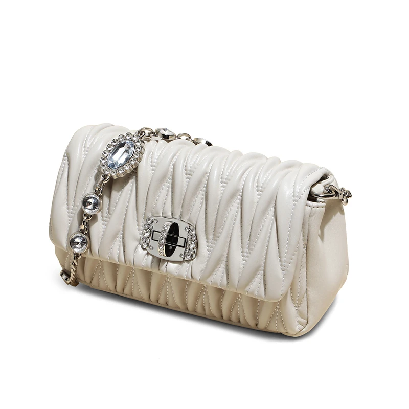 

New soft leather fashion diamond Chain handbag ruched leather handbag, Multi color