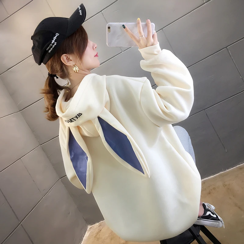 

Autumn and winter cashmere padded rabbit ears hoodie 2020 new women's hoodie women's sweater cute rabbit hoodie
