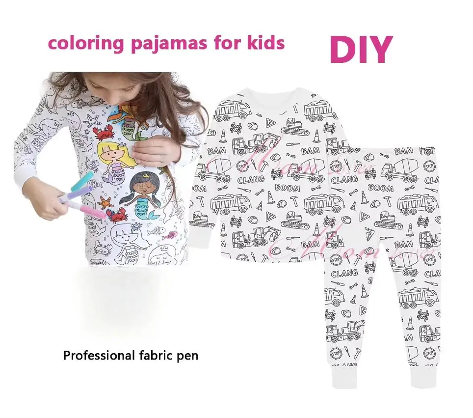 Children Pajamas Stick Figure Custom DIY Coloring Kids Pajamas Cotton Toddler Boys and Girls Pjs Sleepwear Set for Kids