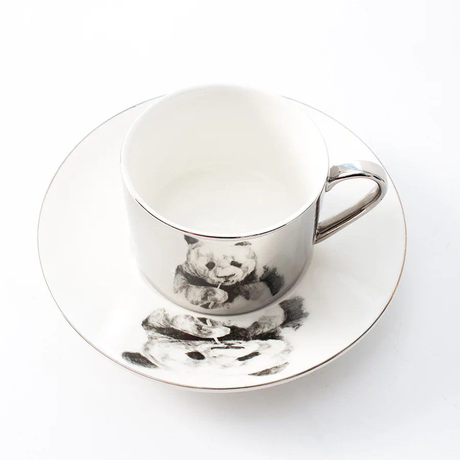 

Creative Electroplating Mirror Reflection Cup Ceramic Coffee Cup with Saucer European Coffee Cup and Saucer Set