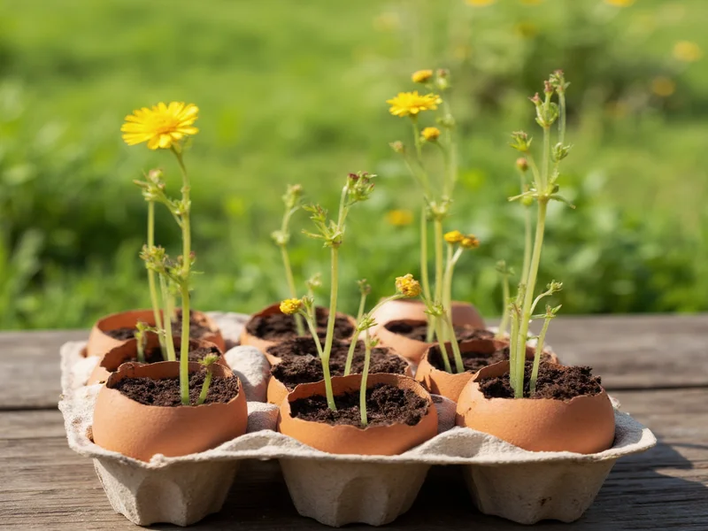 Egg carton seedlings sprouting in individual compartments