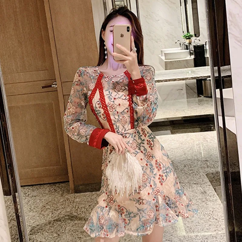 

Hot sales summer new style long-sleeved high waist red ruffle mini skirt
