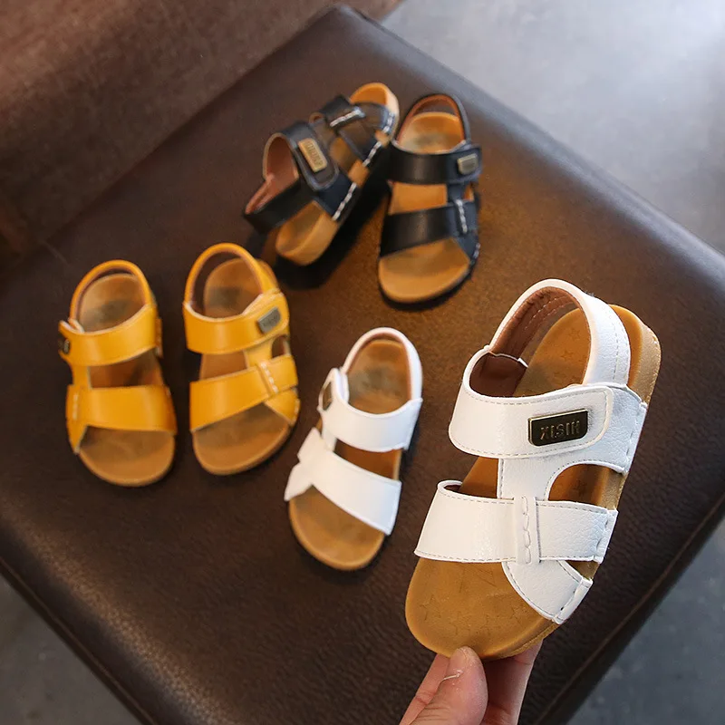 

2021 Summer Children Sandals Boys Shoes for Kids Toddler Soft Anti-slip Beach Sandals Baby Girls PU Leather Casual Flat Sandals, As pictures
