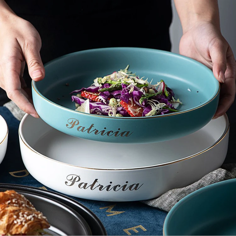 

High quality Nordic gilt glazed household tableware western dinner dish steak plate salad bowl ceramic dinnerware