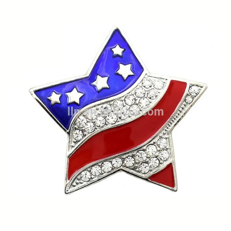 

Wholesale Custom Patriotic Star Rhinestone Crystal Brooch American USA Flag Themed Pin Brooch Independence Day 4th of July Gift