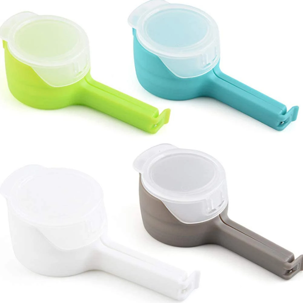 

High Quality Kitchen Helper Colorful PP Fresh Keeping Sealer Clamp Seal and Pour Food Storage Snack Sealing Bag Clip, White , grey, blue,green