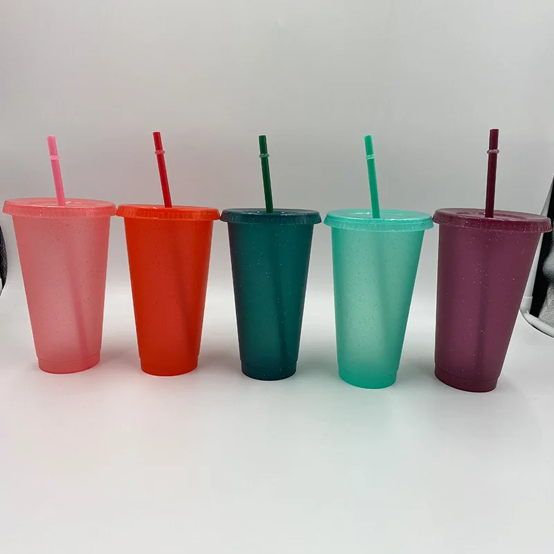 

2021 Summer plastic glitter cold cup with lids and straws for party gift bright glitter cold cups wholesale reusable 24oz 16oz, Multi colors