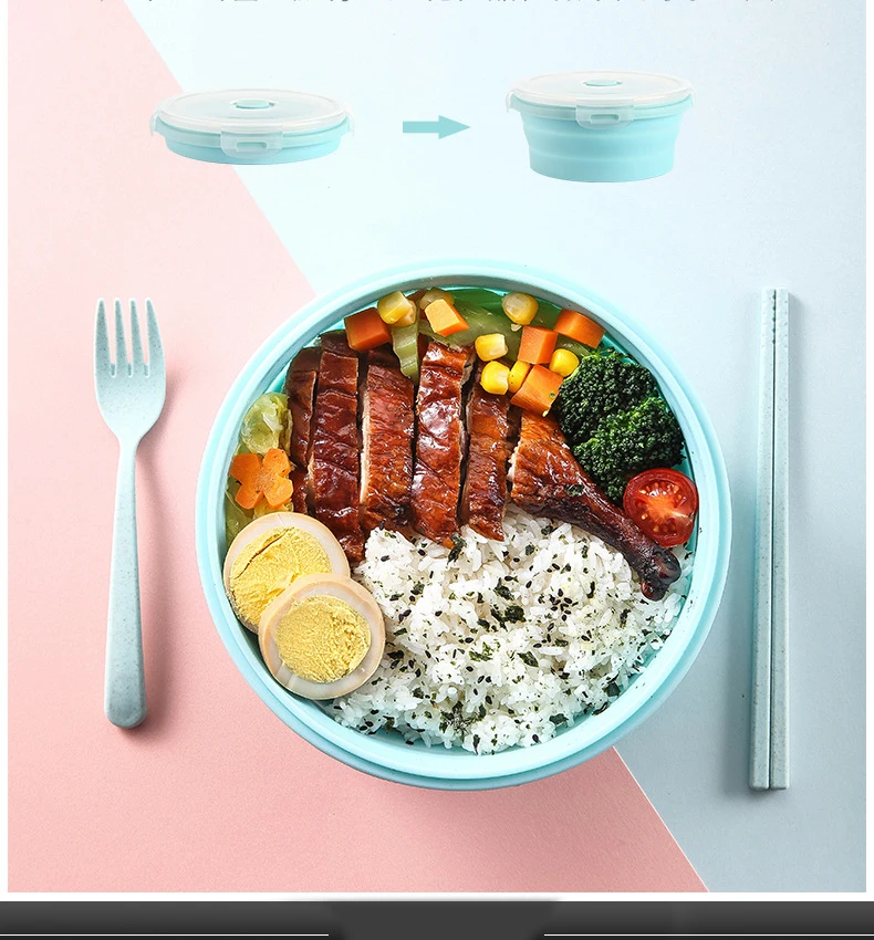 

500ML Silicone Food Storage Container Children Adult Foldable Round Lunch Box