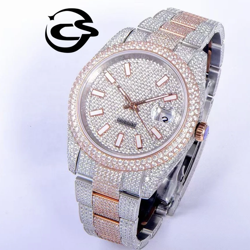 

Diver luxury watch V3 version 904L Steel ETA 2824 Movement 126333 Rollexables Two Tone Ice cube Diamond Gypsophila Watch