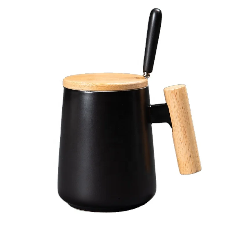 

Wholesale Porcelain Custom Coffee Mug Large Capacity Coffee Mug Ceramic White Black Coffee Mug With Wooden Handle And Bamboo Lid, Black,white