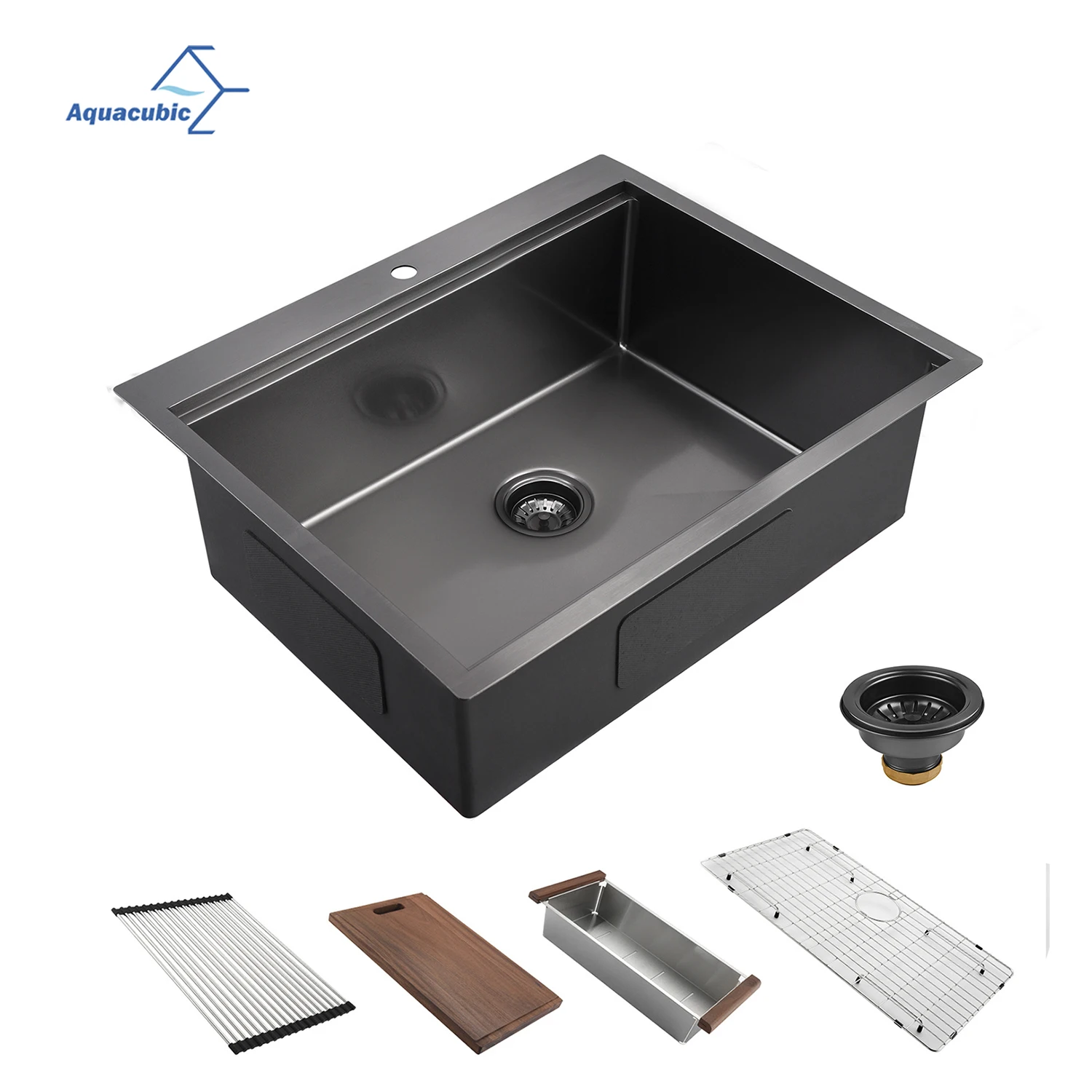 

USA Free Shipping 27" x 22" Drop In Kitchen Sink Gunmetal Black 16 Gauge Stainless Steel Topmount Workstation Sink