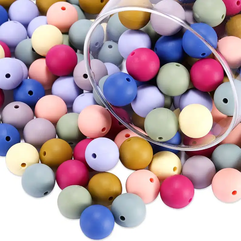 

2020 New color Wholesale 15mm BPA Free Soft Round Silicone Beads For Teething Chewable Baby Necklace Beads Jewelry