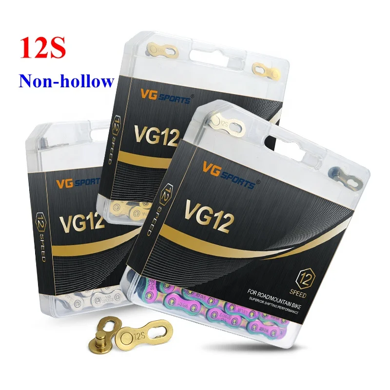 

VG Sports 12 Speed Chain Rainbow Gold Silver 116L 126L Links Non Hollow MTB Mountain Road Bike Chains Parts
