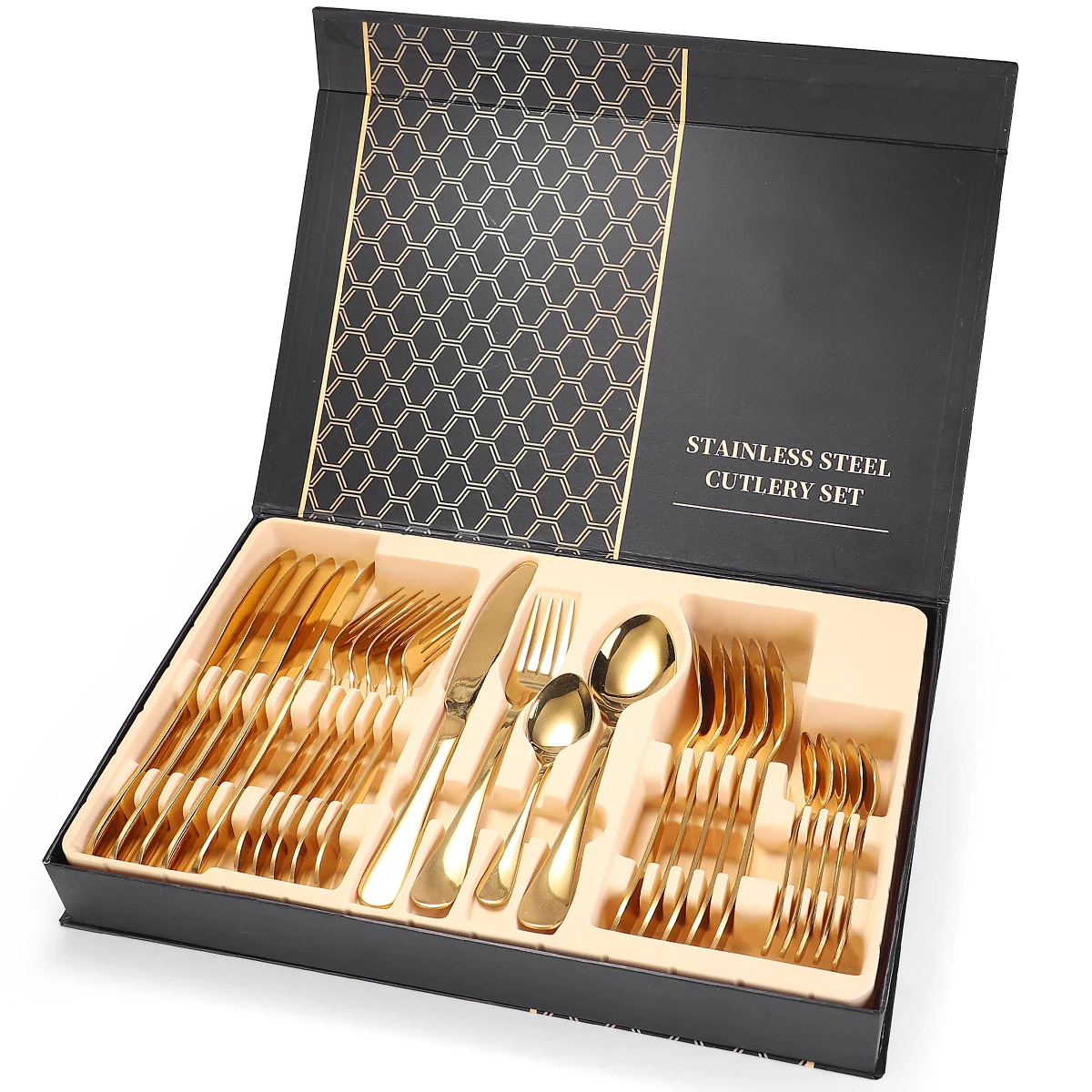 

Stainless steel flatware cuttlery set with gift box 24pcs classical, Multicolor