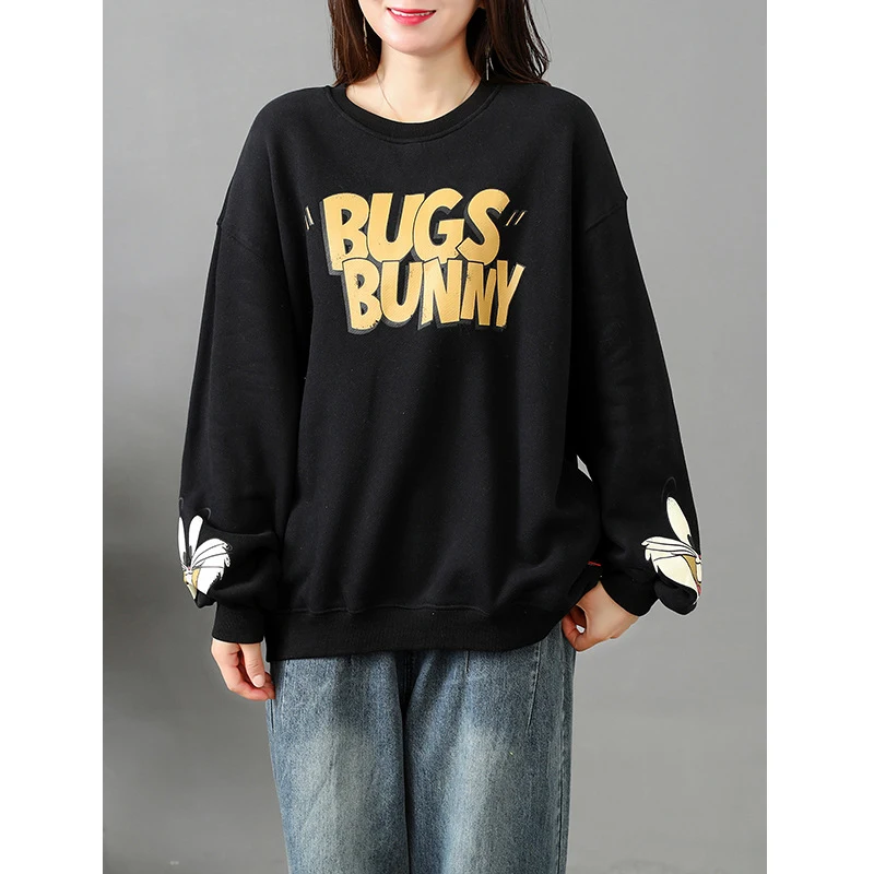 

Hot sell Cartoon Fleece Thick Warm Hoodies Women Long Sleeve Winter Clothing Sweatshirts Plain Pullover Tops Coat Streetwear