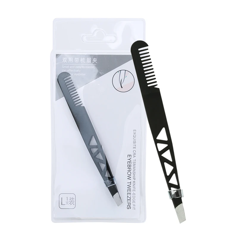

Lameila Wholesale Hot sale Cosmetic Tweezers Stainless Steel Eyebrow Tweezers and Eyebrow Hair Remove Clip with Comb A228