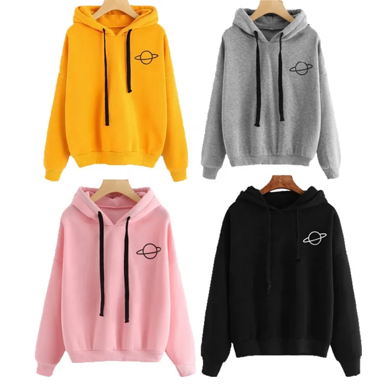 Women Hoodies Casual Kpop Planet Print Solid Loose Drawstring Sweatshirt Long Sleeve Hooded 2019 Autumn Female Pullover