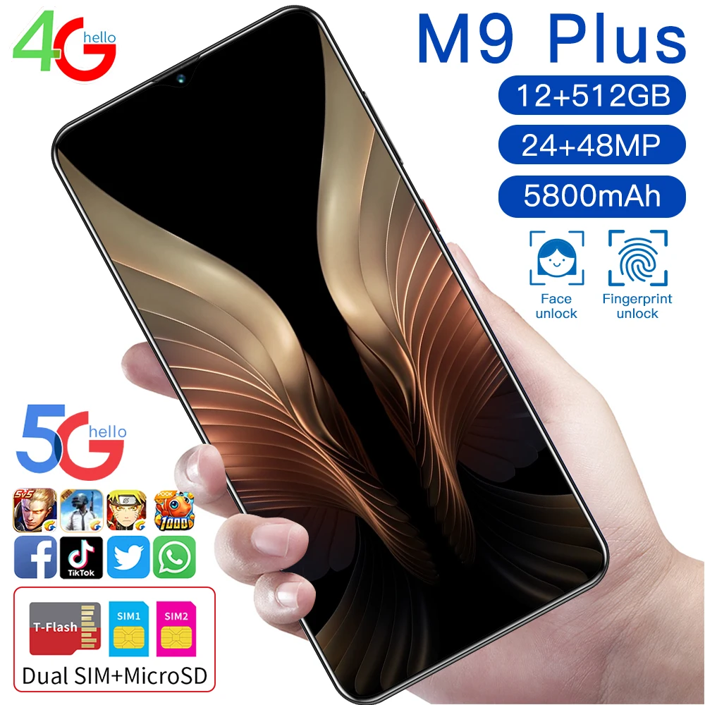 

M9 Plus Deca Core Mobile Phone 12GB+512GB Dual Card 7.0 Full-screen Global telefones celulares Smartphone