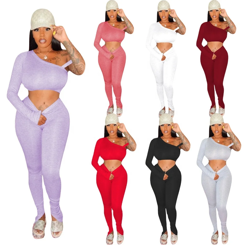 

Wholesale 2020 autumn new design pure color jogging suit yoga suit two piece suit women clothing, 7 colors