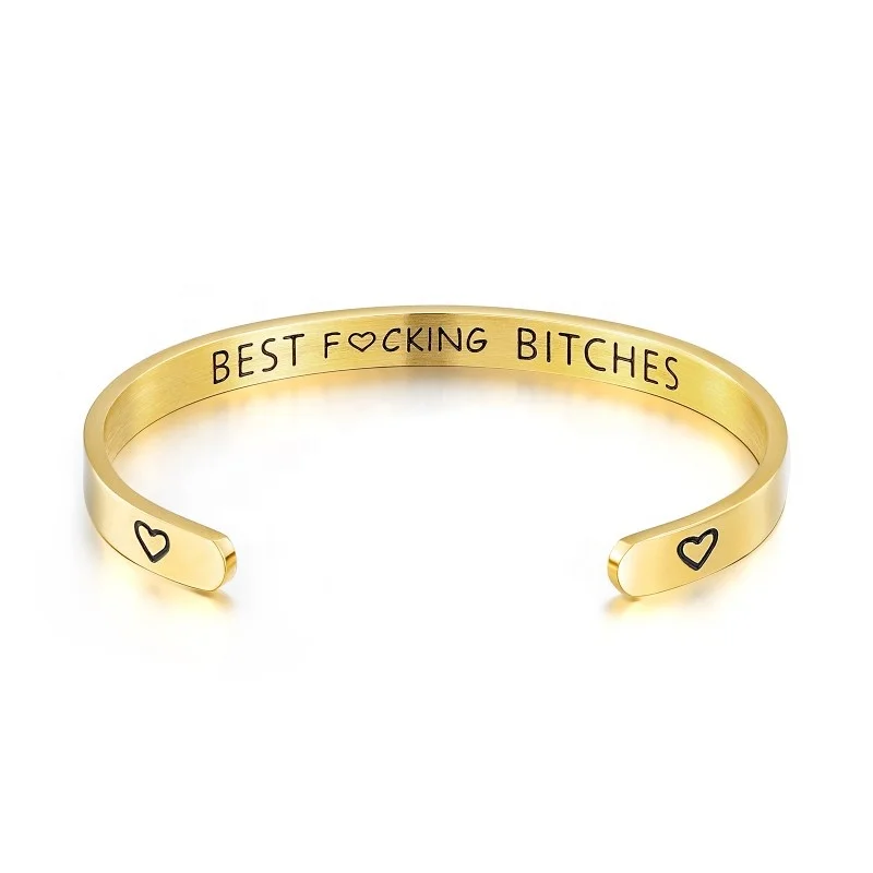 

Loftily Jewelry Friendship Best Friend Sisters Heart Best Bitches Bracelet Stainless Steel Cuff Bangle, Customized color
