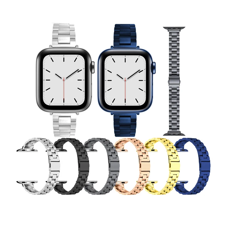 

Luxury Narrow Slim Three Beads Stainless Steel Metal Watch Straps Bands For Apple Watch 38/40/42/44mm