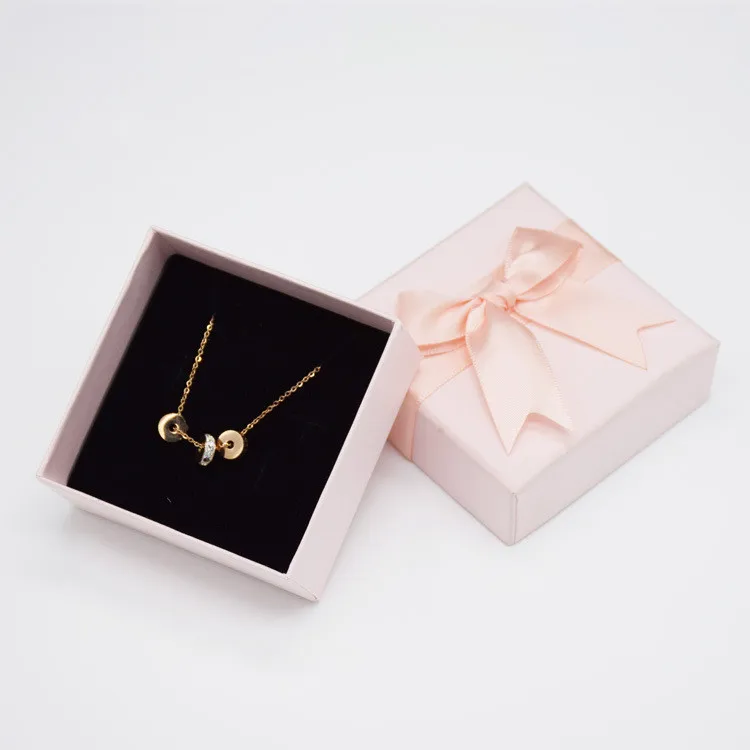 

High-End Small Fresh Pink Ribbon Box Ring Earrings Necklace Jewelry Box Can Be Printed Logo, As shown in the figure
