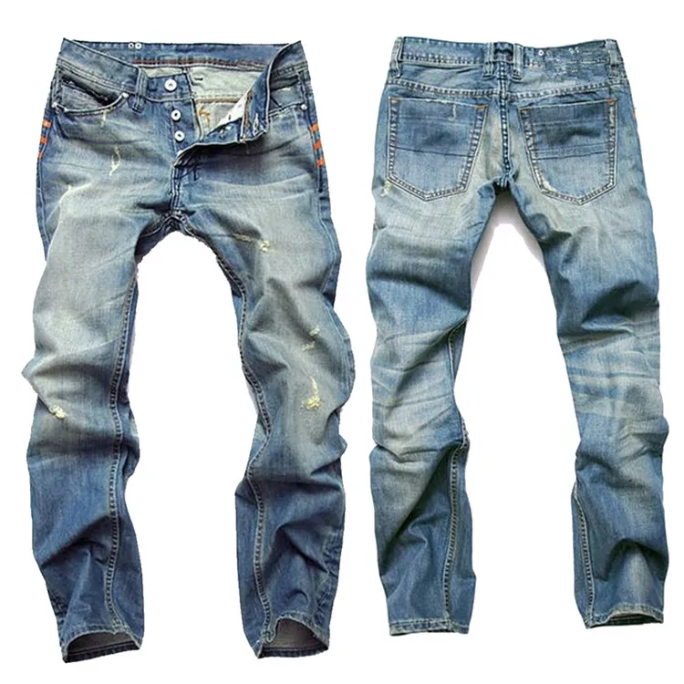 

Ripped Nostalgic Jeans Straight Slim Button Men's Jeans pants for men's, Customized color