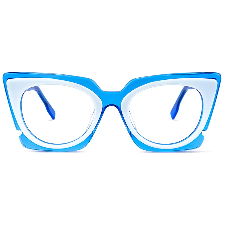 

Distinctive Unique Design Girls Acetate Blue Pink Thick Spring Hinged Medium Size Optics Frame Glasses, Multi colors