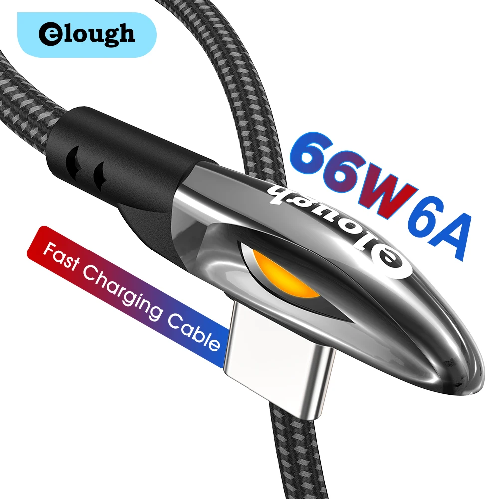 

Elough Fast Charging Ladekabel Data Cable L Shape Micro Usb Type c 6A Mobile Phone Charger Tipo c Cavo For Xiaomi, Black / red