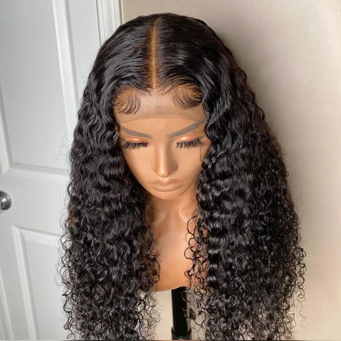 

Women Natural Lace Curly Wigs with Baby Hair 4x4 Lace Closure Human Hair Wig, Natural color
