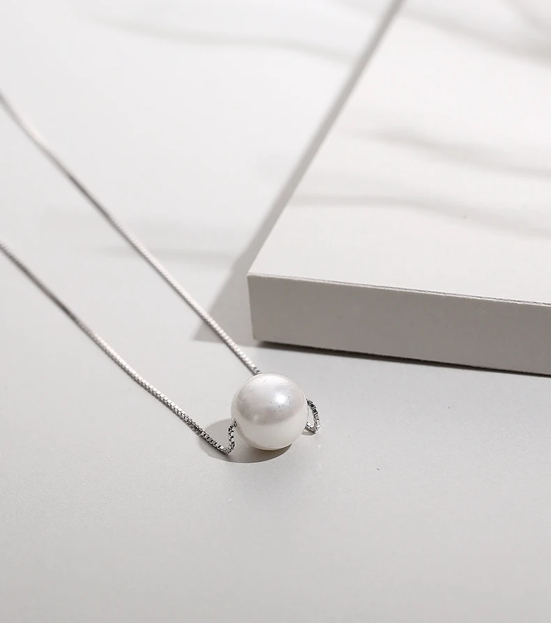 极简主义一粒珍珠配925银盒链女士珍珠项链