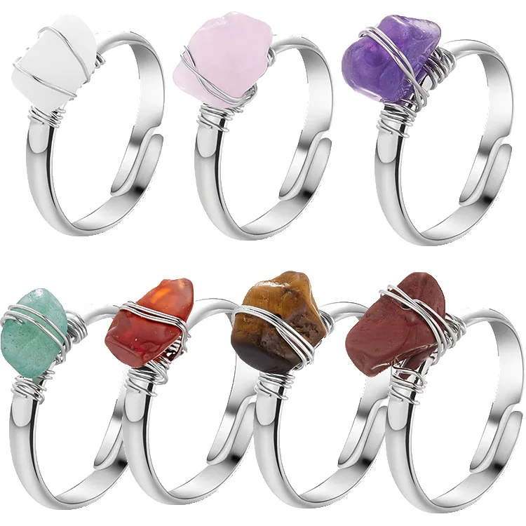 

G632 Natural Stone Irregular Amethysts Quartz Adjustable Finger Ring Jewelry Wire Wrap Crystal Rings