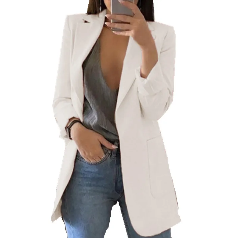 

High Quality Women Thin Blazer Coat Suit Slim Cardigan Solid Color Jacket Casual Tops Lapel Long Sleeve Office Outdoor Coat, Picture showns